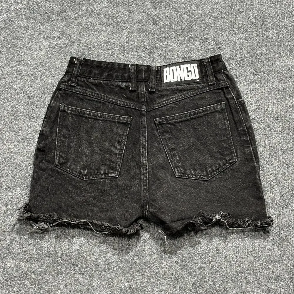 Bongo Shorts Juniors 3 Black Denim Cut Off Frayed Raw Hem Slim Double Black